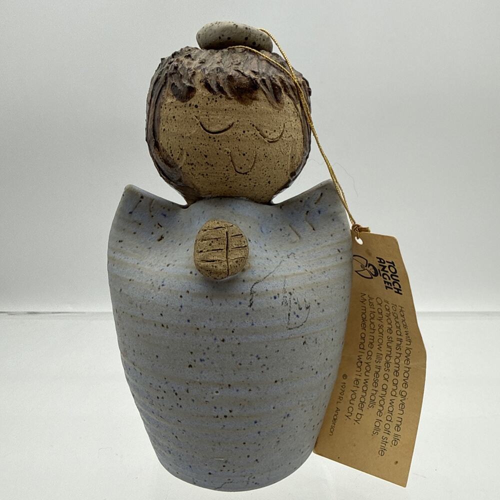 Art Pottery Touch Angel Sculpture – Signed P. M. Anderson ©1982 Guardian Of Home